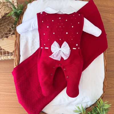  Saída de Maternidade Céu Estrelado Salopete - Vermelho